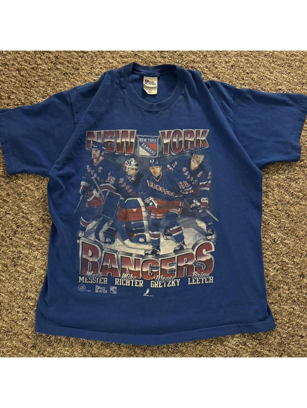 Vintage New York Rangers Short Sleeve Graphic T-Shirt Pro Player Blue Size XL